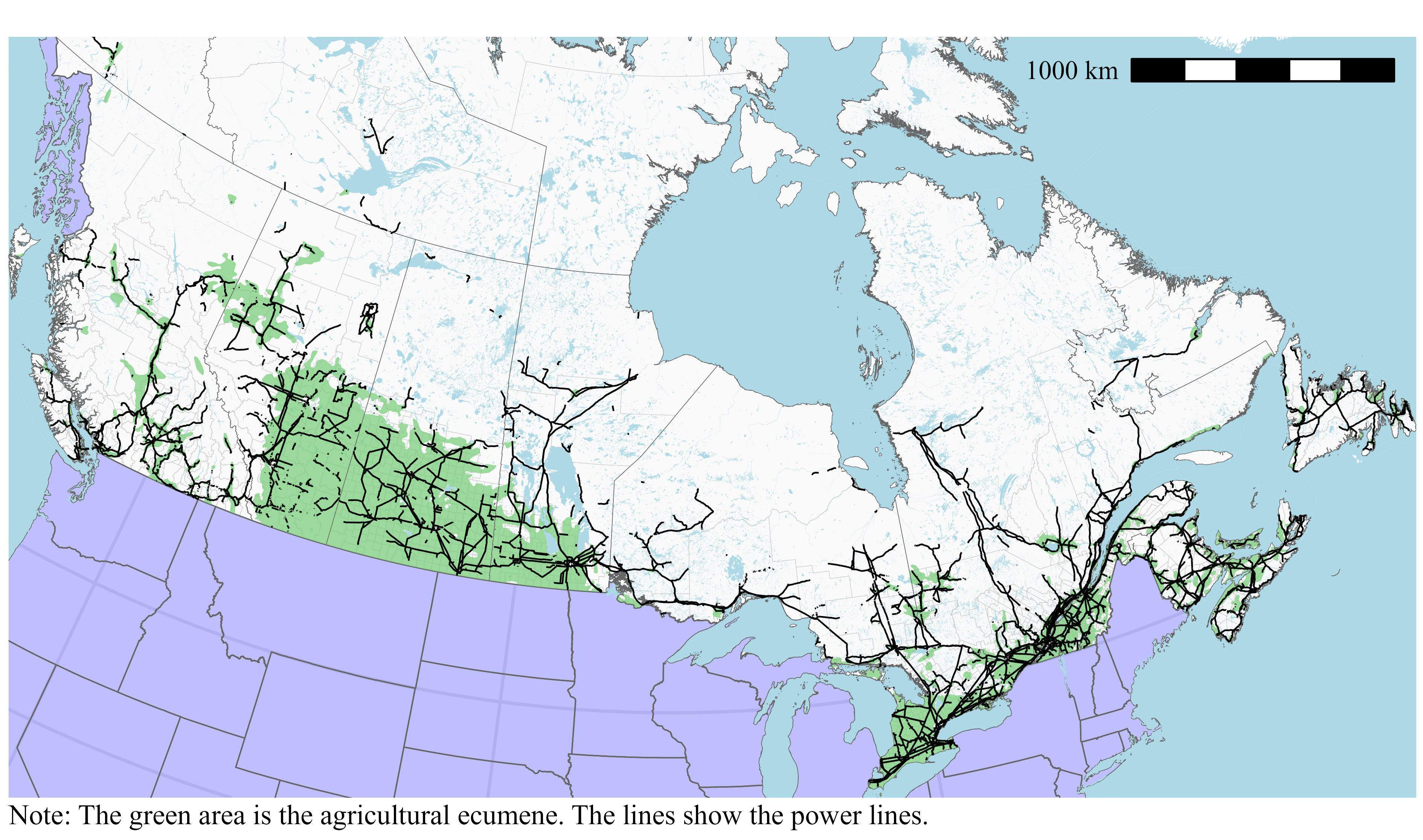 Map of power lines in Canada